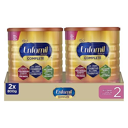 Enfamil Premium Complete 2 - Pack Mensual Fórmula Leche Infantil de Continuacion para Lactantes Bebés de 6 a 12 Meses, 800 gr - Pack de 2 Latas